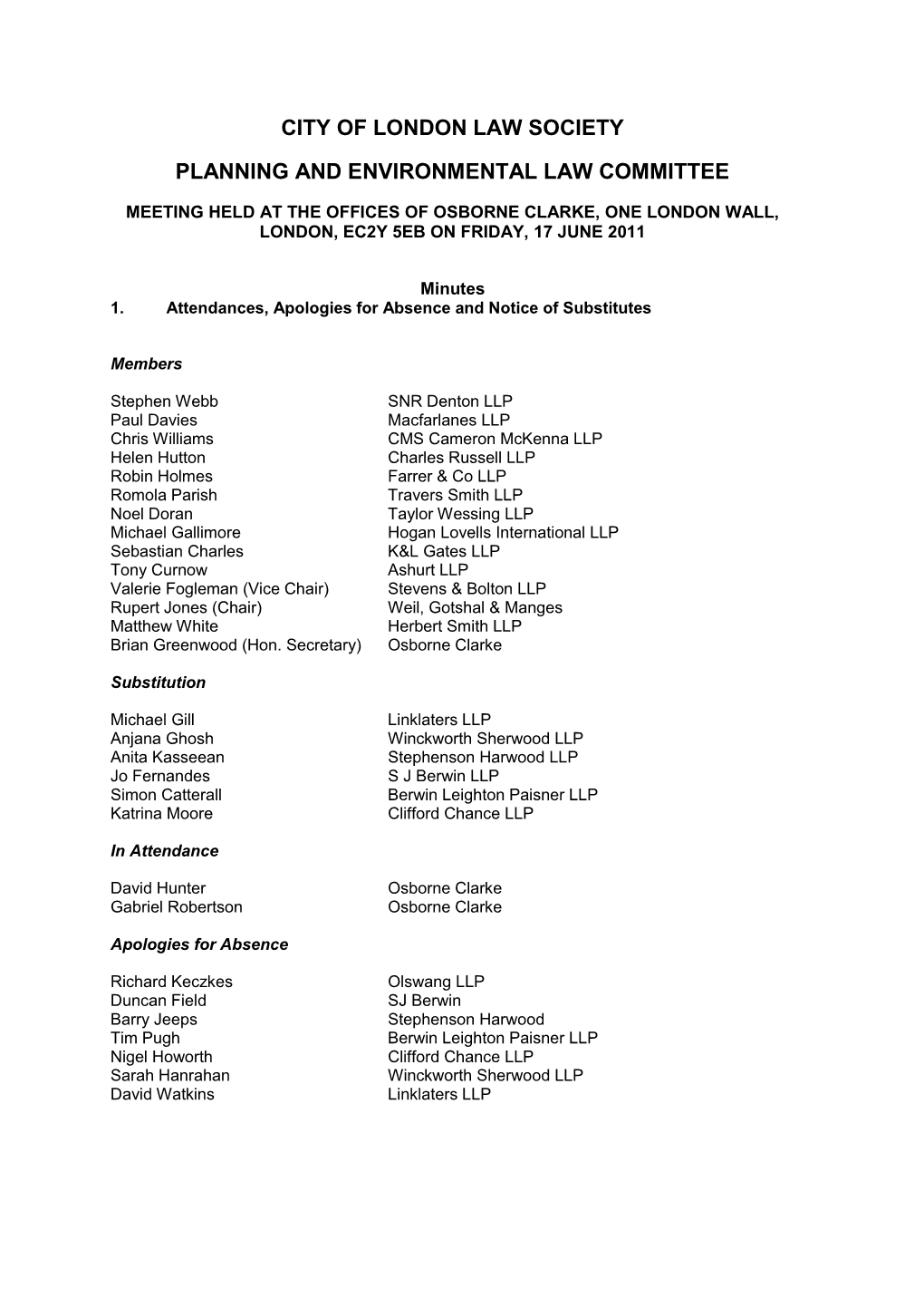 City of London Law Society Planning and Environmental Law Committee