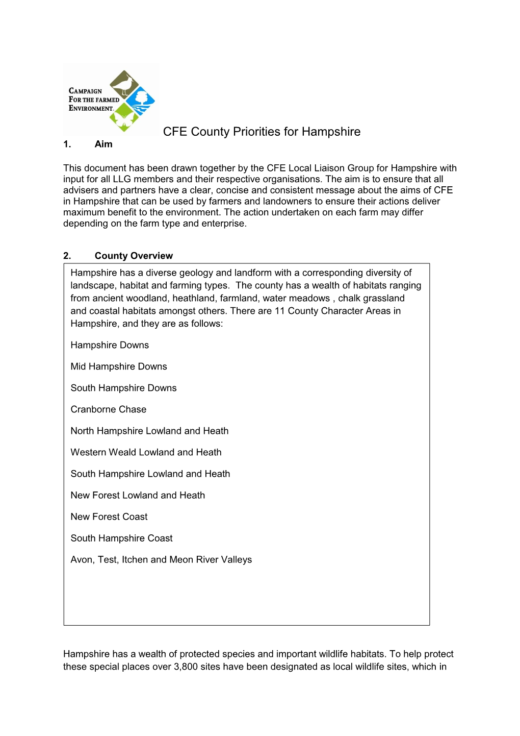 CFE County Priorities for Hampshire 1