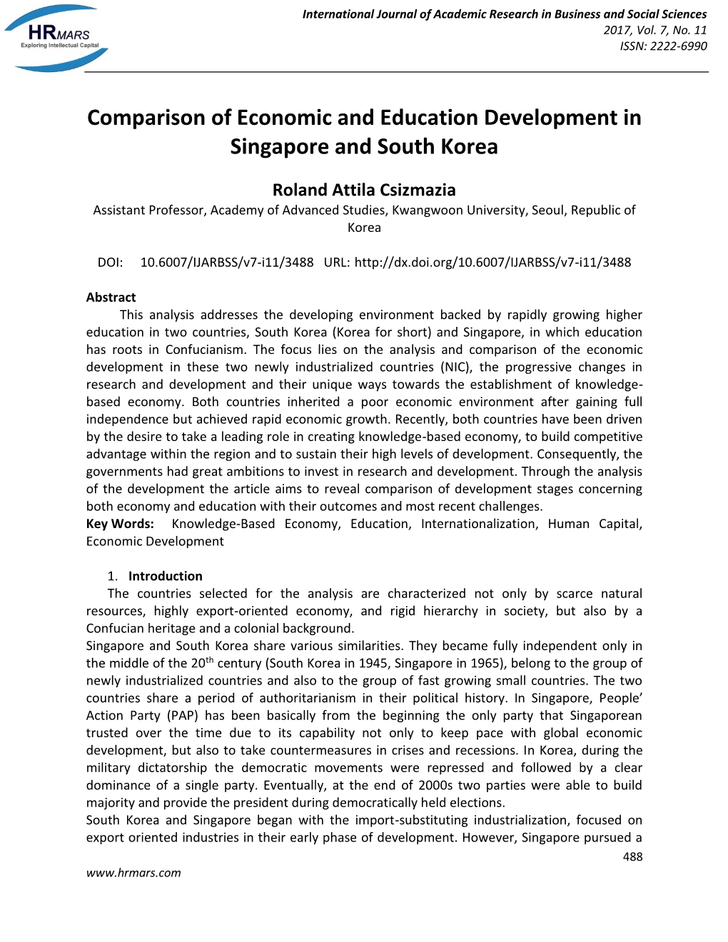 Comparison of Economic and Education Development in Singapore and South Korea