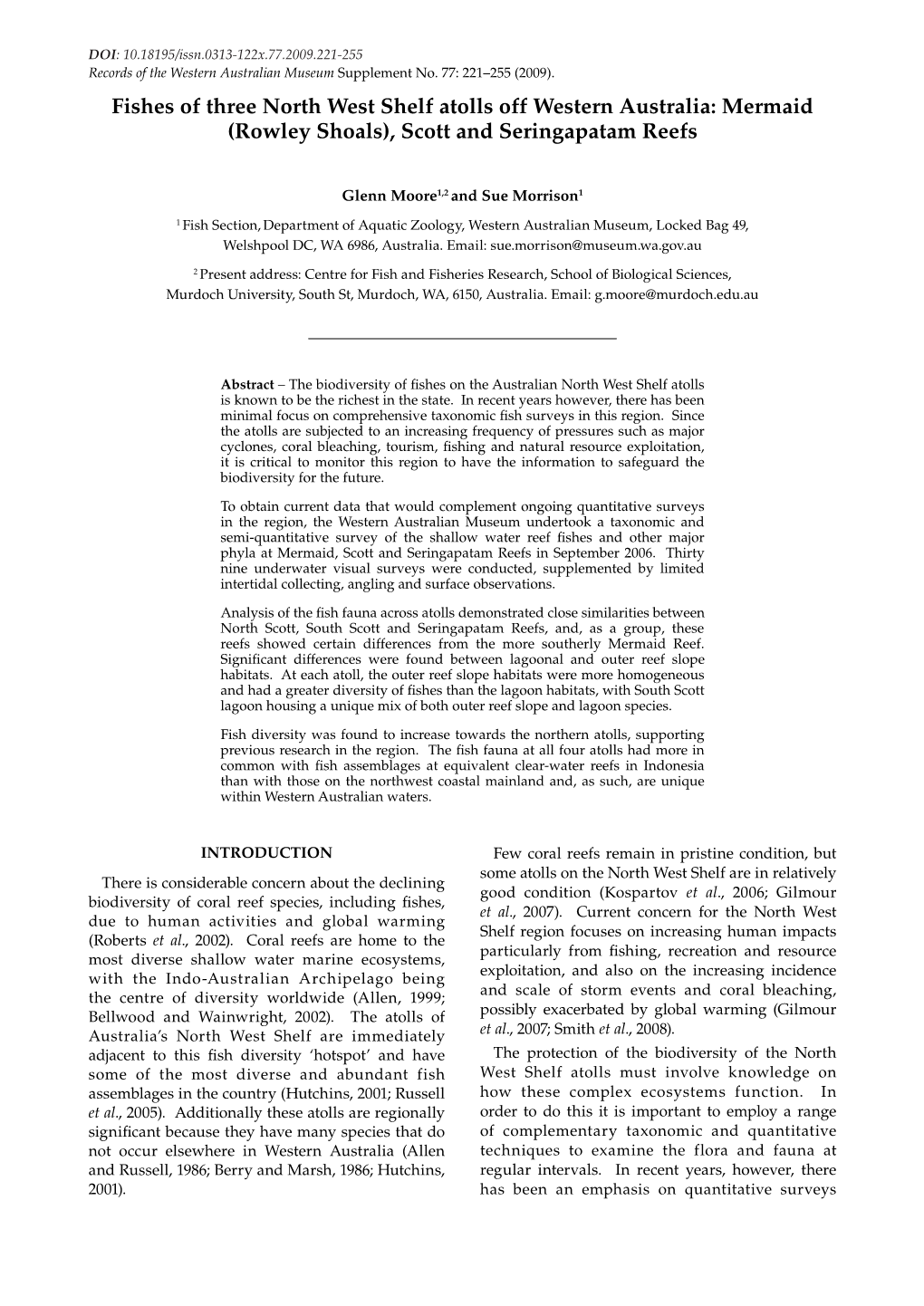 Fishes of Three North West Shelf Atolls Off Western Australia: Mermaid (Rowley Shoals), Scott and Seringapatam Reefs