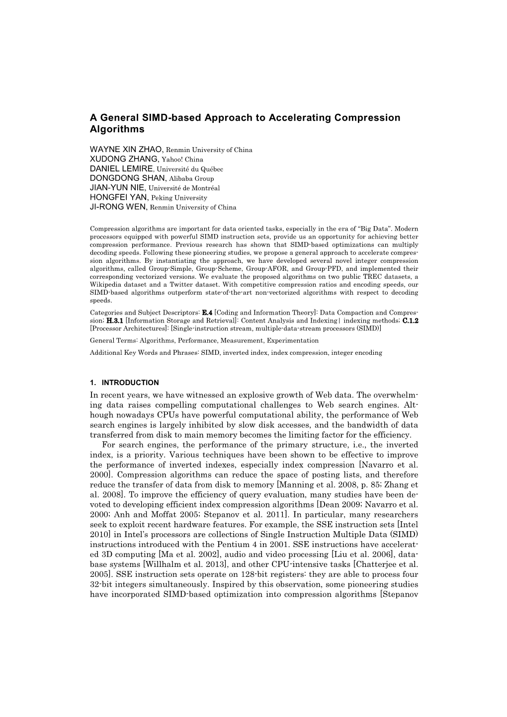 A General SIMD-Based Approach to Accelerating Compression Algorithms