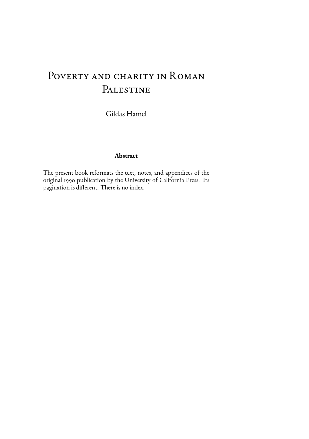 Poverty and Charity in Roman Palestine