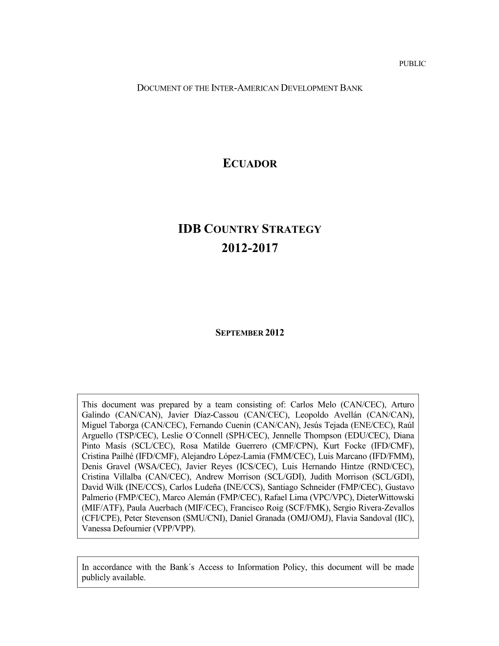Document of the Inter-American Development Bank