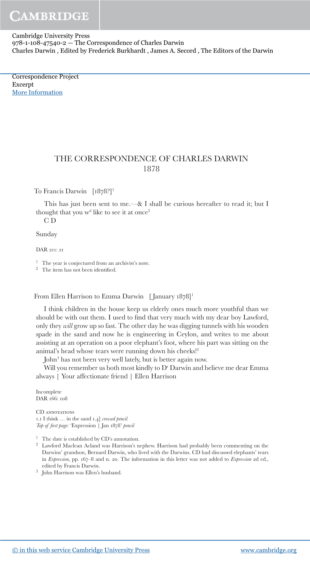 The Correspondence of Charles Darwin 1878