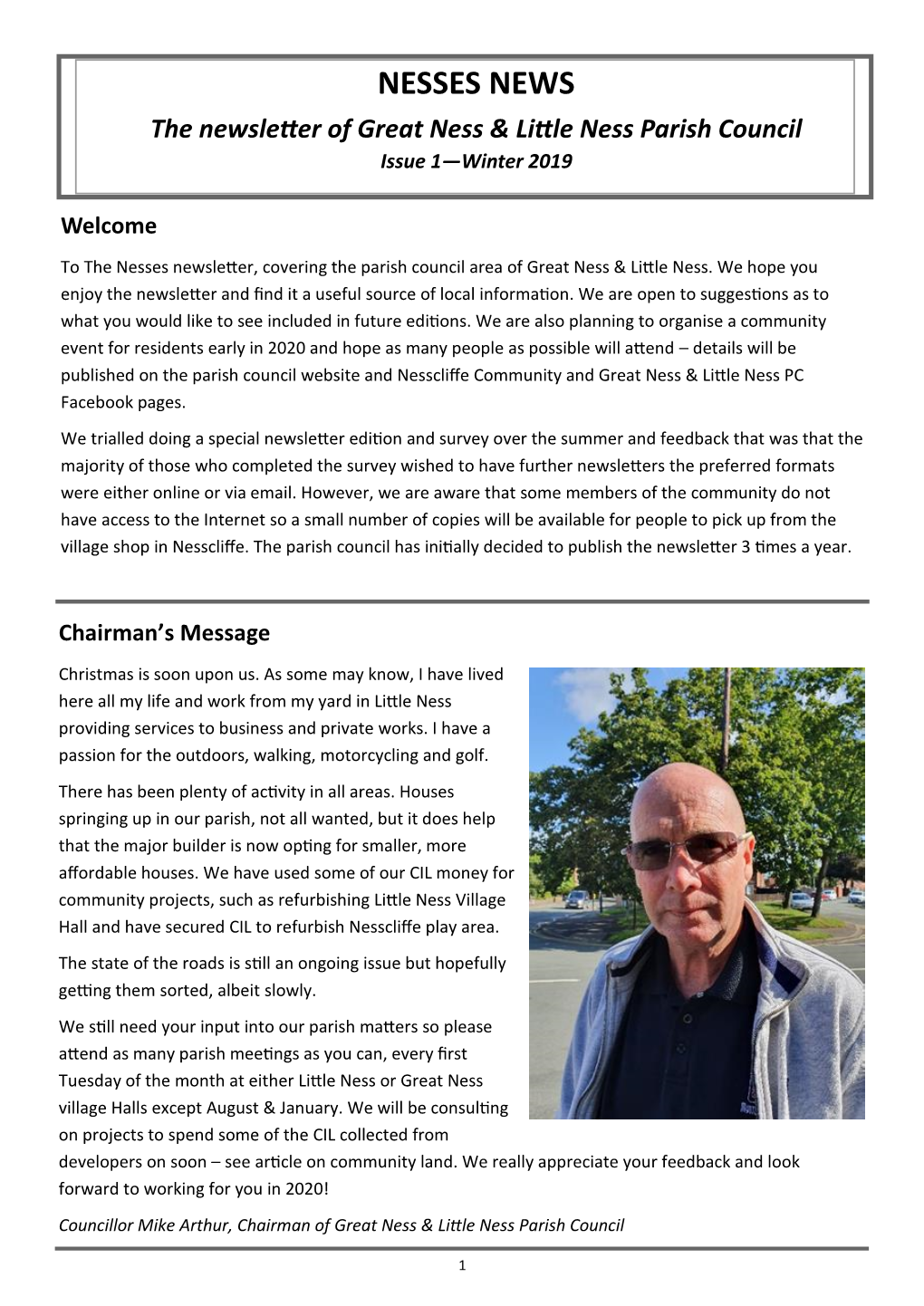 NESSES NEWS the Newsletter of Great Ness & Little Ness Parish Council Issue 1—Winter 2019