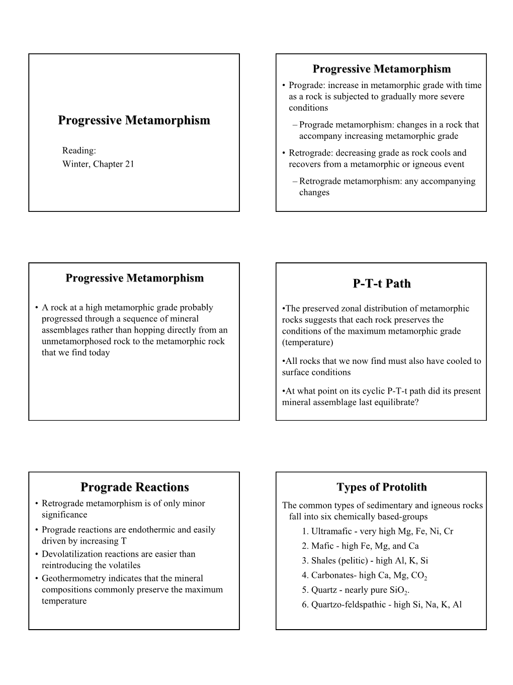 Progressive Metamorphism P-T-T Path Prograde Reactions