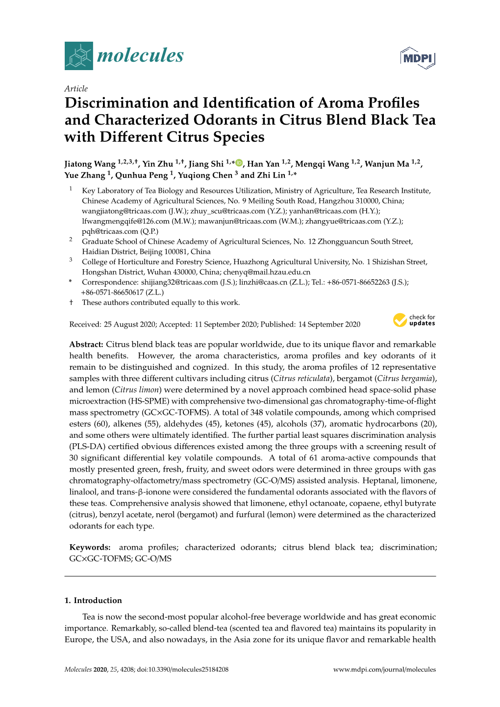 Discrimination and Identification of Aroma Profiles and Characterized