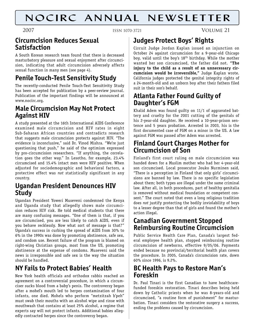 NOCIRC Annual NEWSLETTER