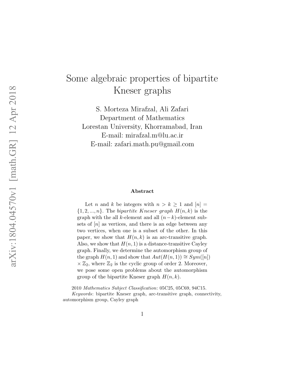 Some Algebraic Properties of Bipartite Kneser Graphs 3