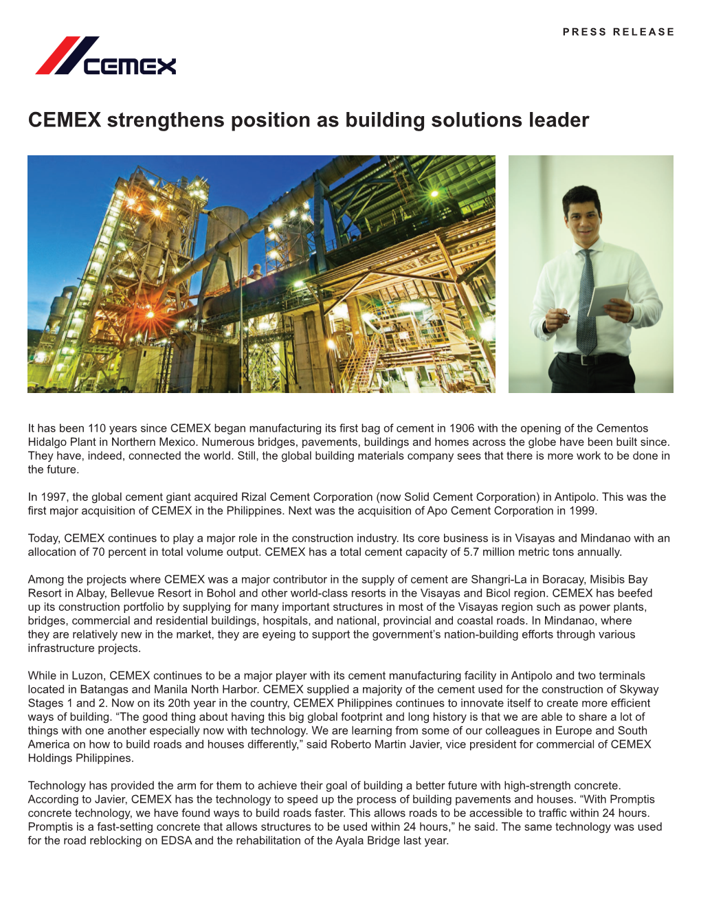 CEMEX Strengthens Position As Building Solutions Leader
