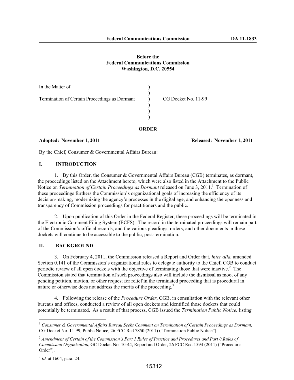 Federal Communications Commission DA 11-1833 Before the Federal