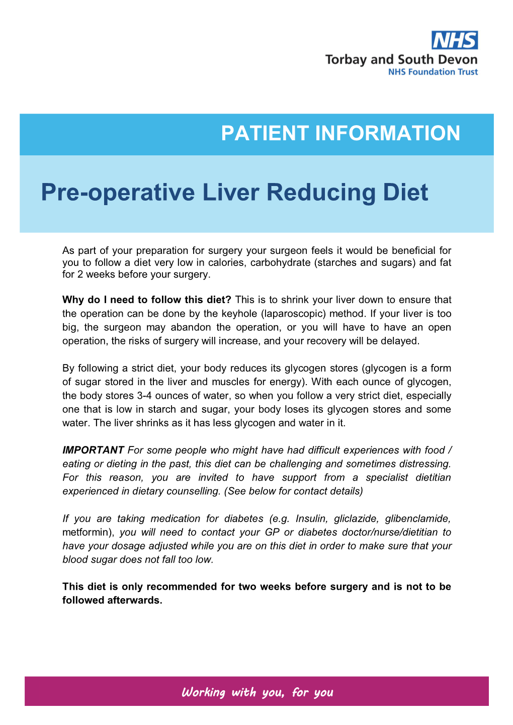 Pre-Operative Liver Reducing Diet