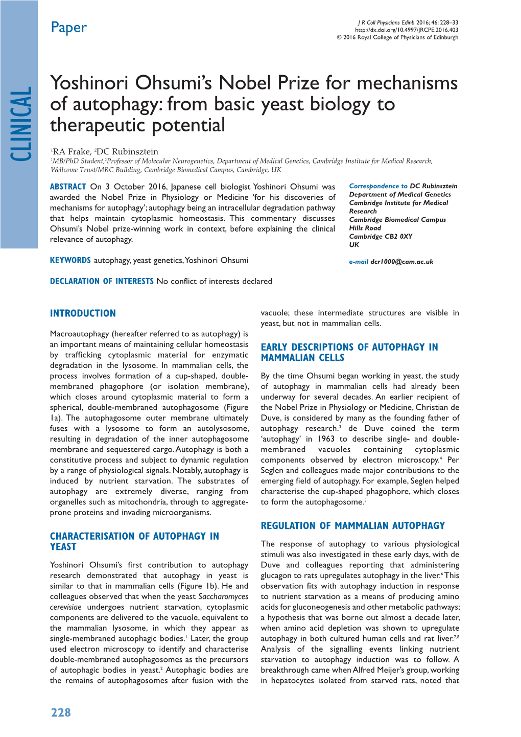 Yoshinori Ohsumi's Nobel Prize for Mechanisms of Autophagy