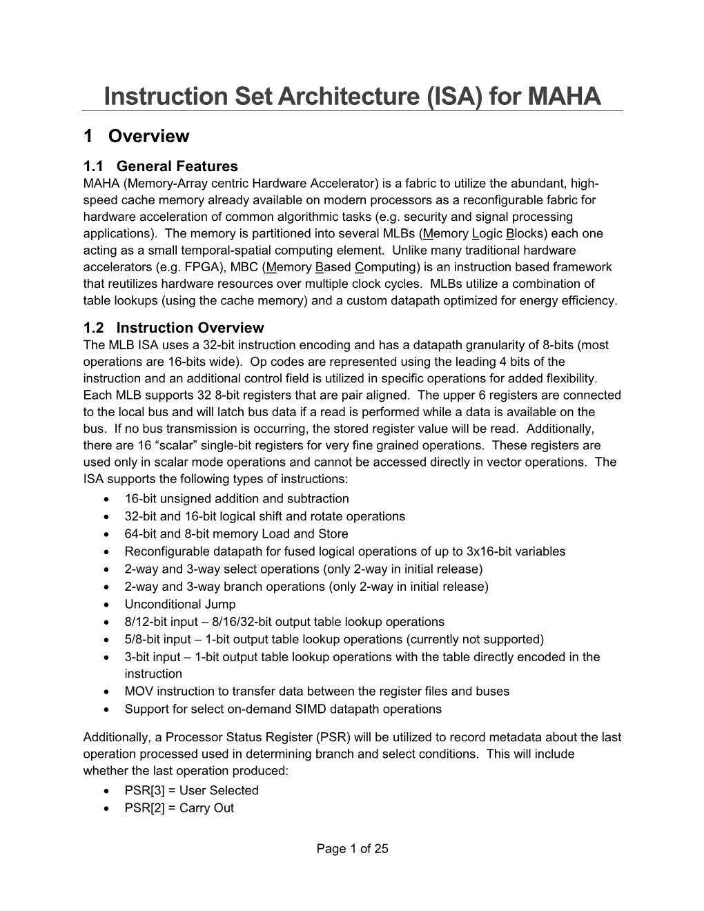 Instruction Set Architecture (ISA) for MAHA