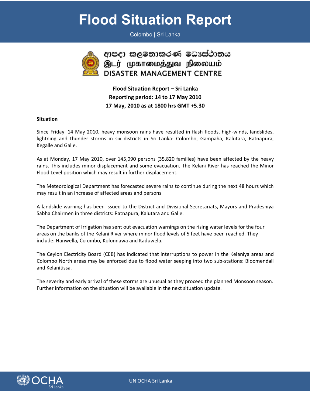 Flood Situation Report Colombo | Sri Lanka