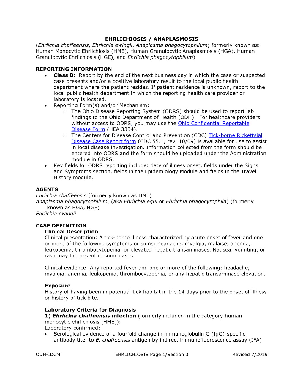 Ehrlichiosis/Anaplasmosis – Undetermined • See Case Classification