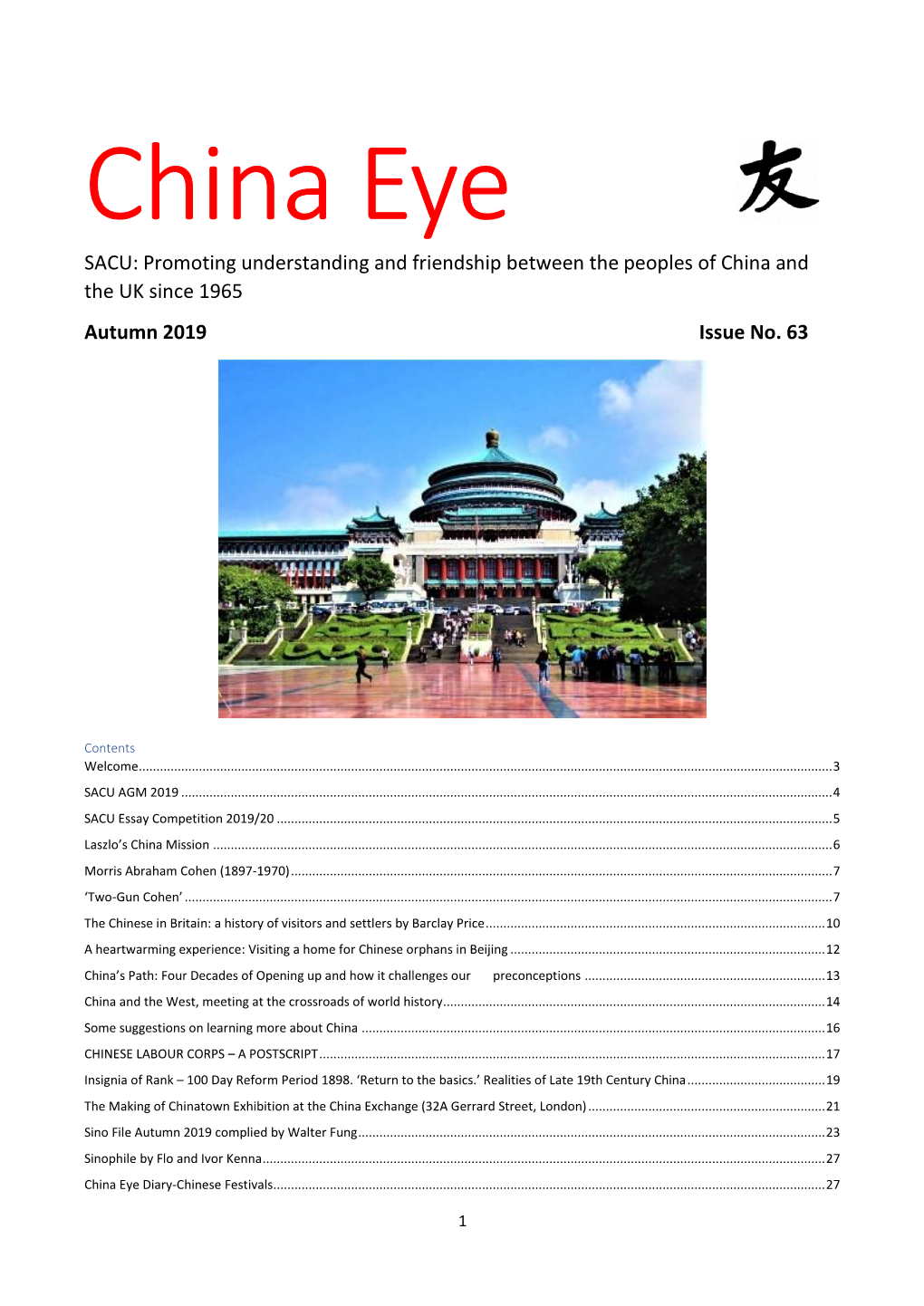 SACU China Eye Issue 63 Autumn 2019