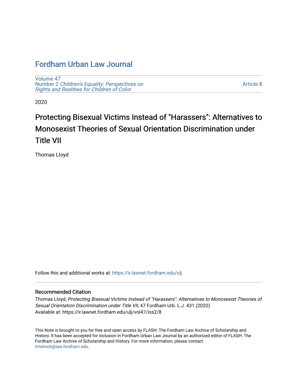 Protecting Bisexual Victims Instead of "Harassers": Alternatives to Monosexist Theories of Sexual Orientation Discrimination Under Title VII
