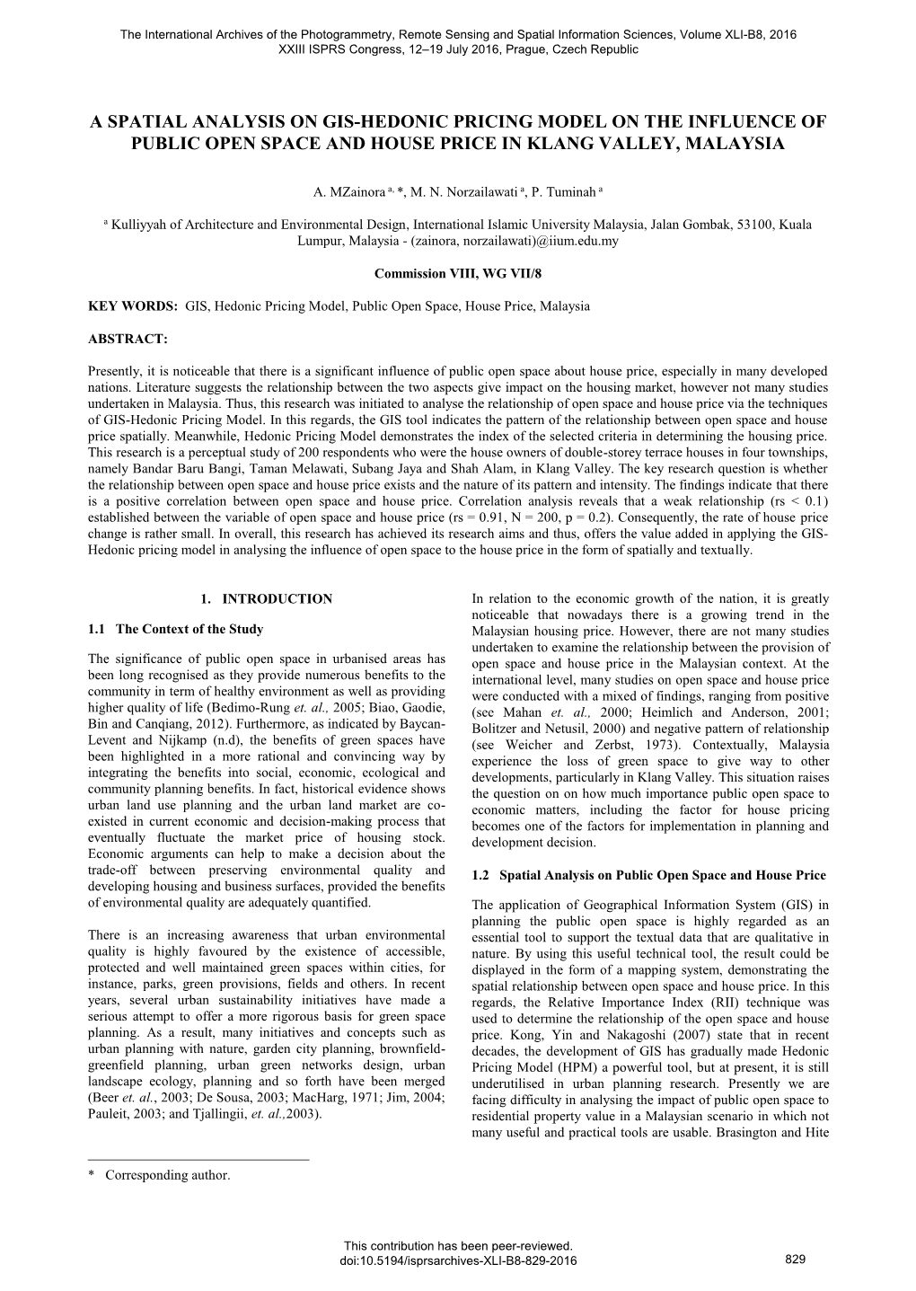 A Spatial Analysis on Gis-Hedonic Pricing Model on the Influence of Public Open Space and House Price in Klang Valley, Malaysia