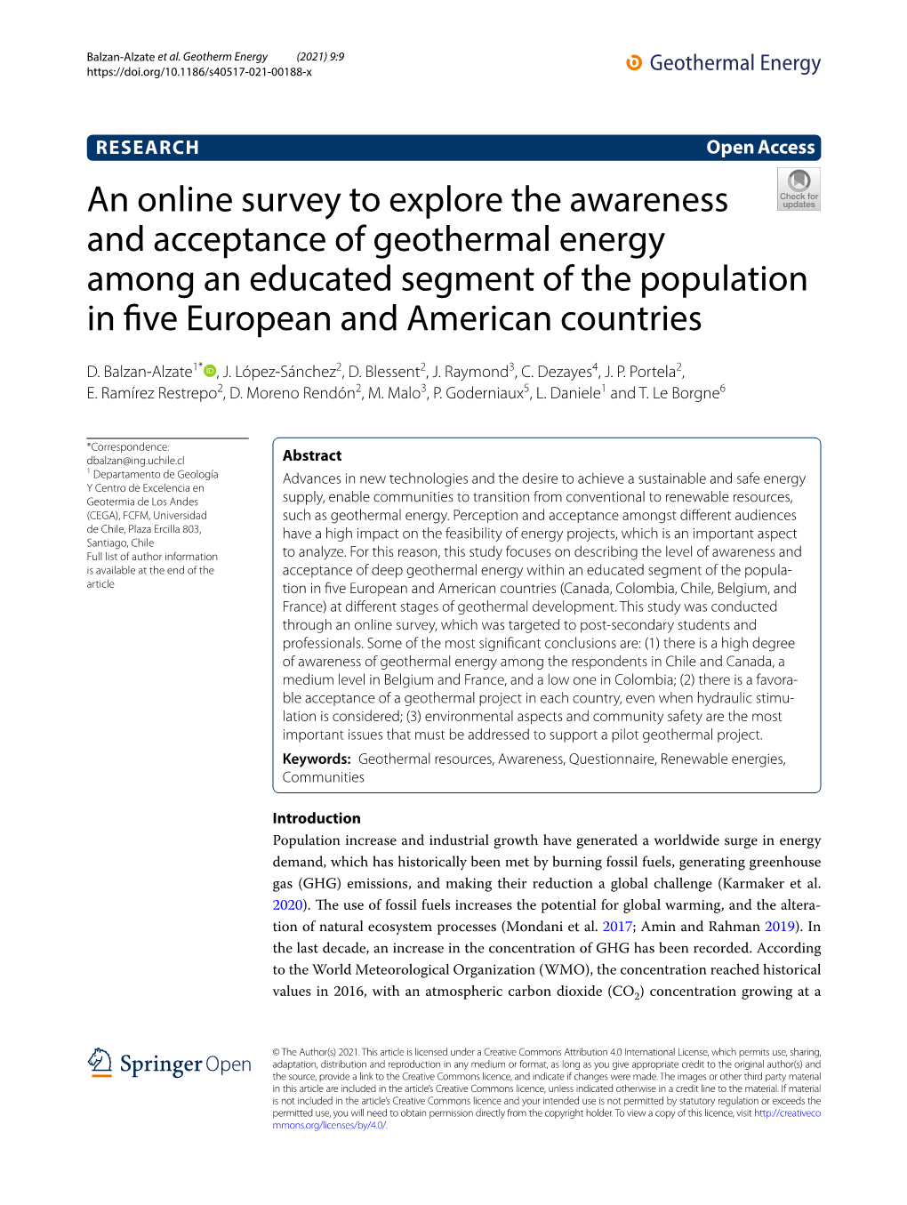 An Online Survey to Explore the Awareness and Acceptance of Geothermal Energy Among an Educated Segment of the Population in Fve European and American Countries