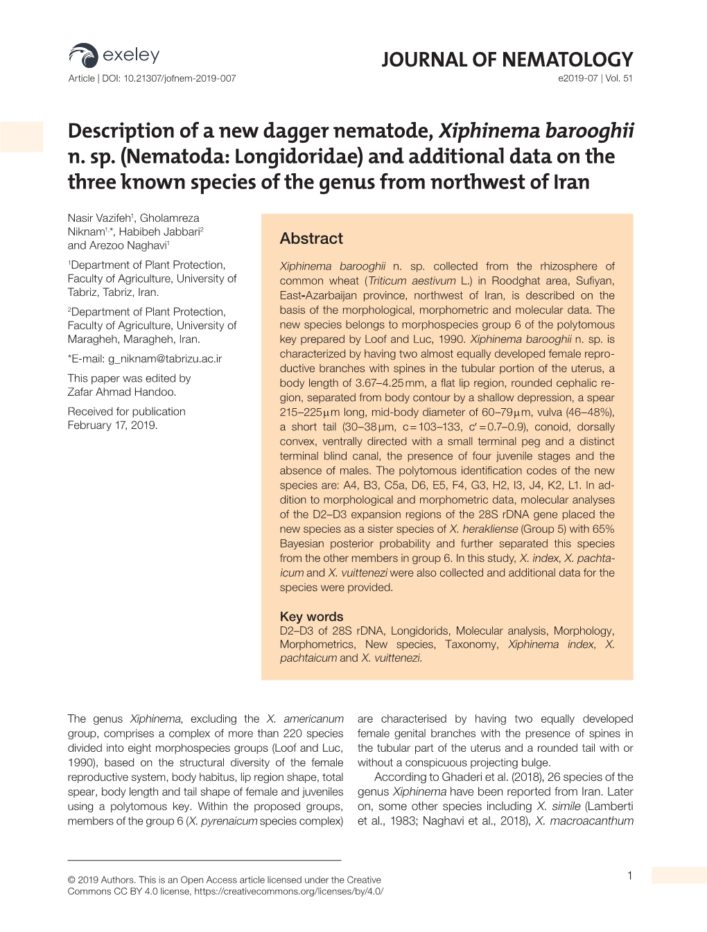 (Nematoda: Longidoridae) and Additional Data on the Three Known Species of the Genus from Northwest of Iran