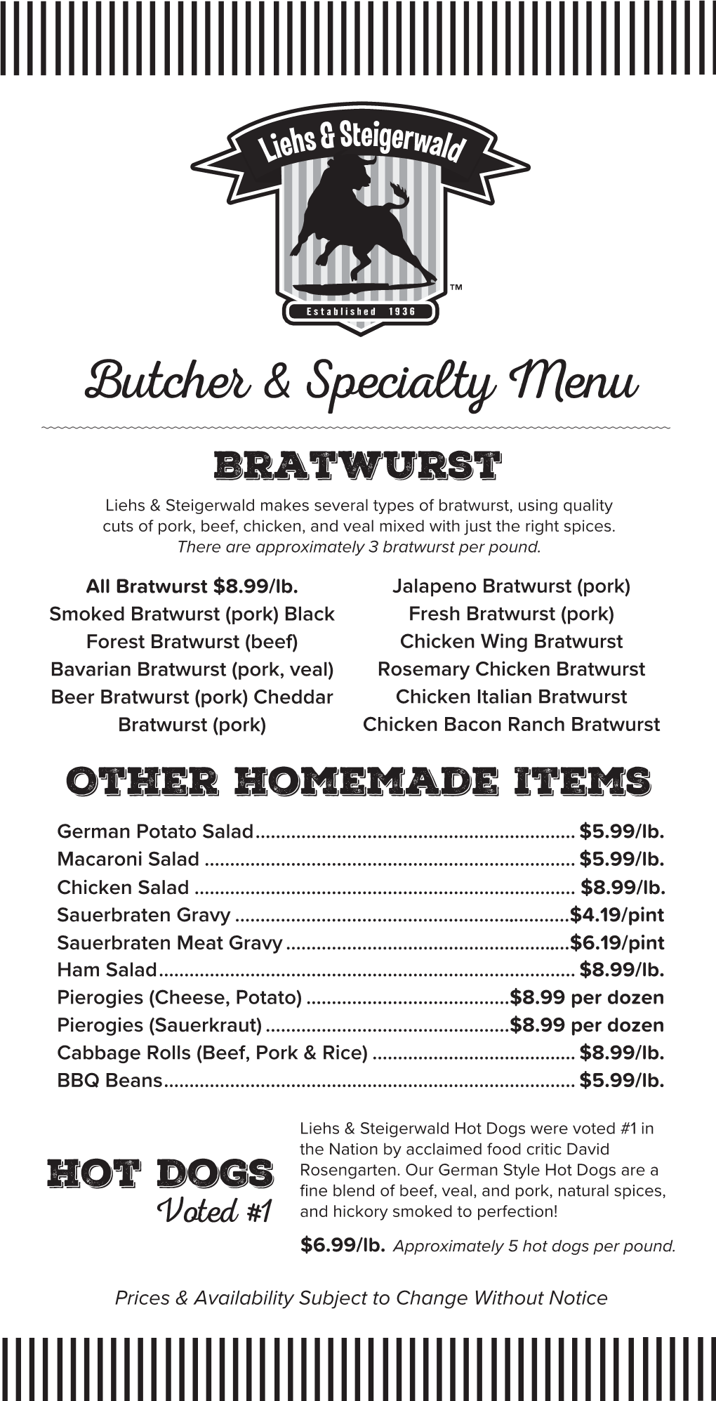 Butcher Menu