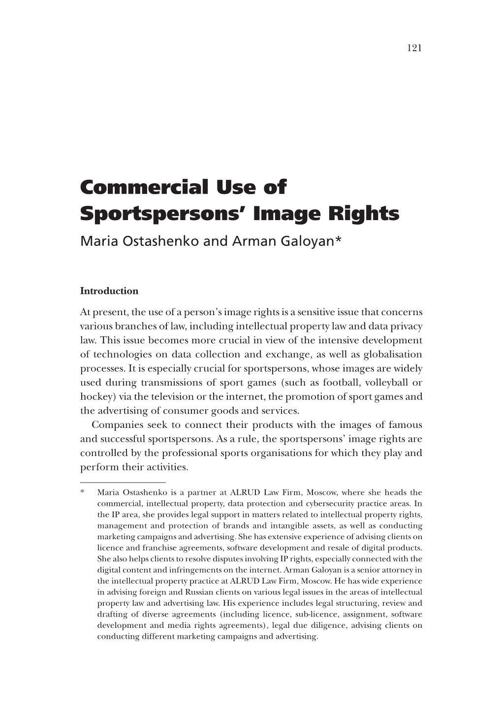 Commercial Use of Sportspersons' Image Rights