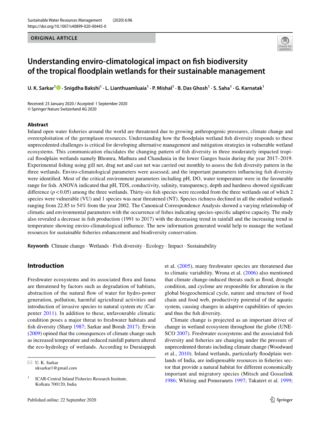 Understanding Enviro-Climatological Impact on Fish Biodiversity of The