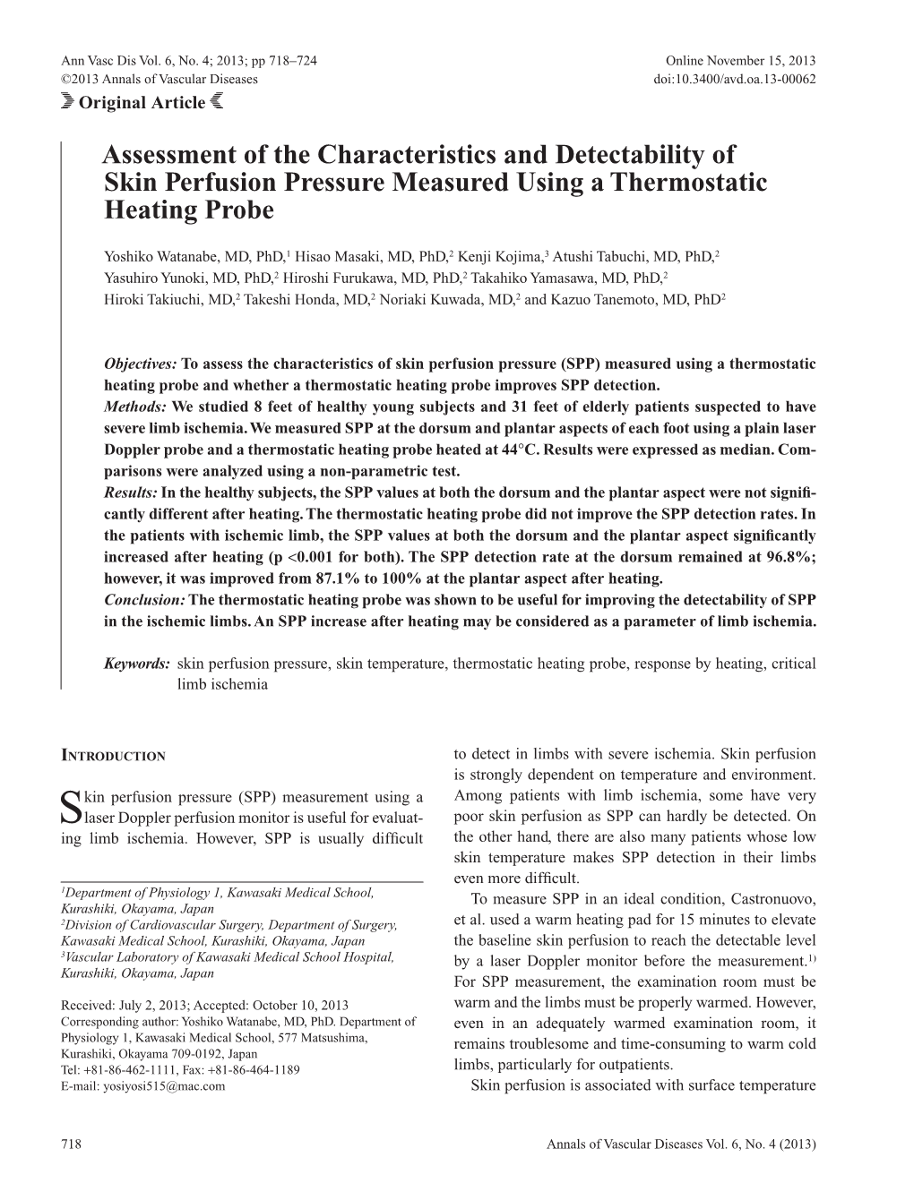 Assessment of the Characteristics and Detectability of Skin Perfusion Pressure Measured Using a Thermostatic Heating Probe