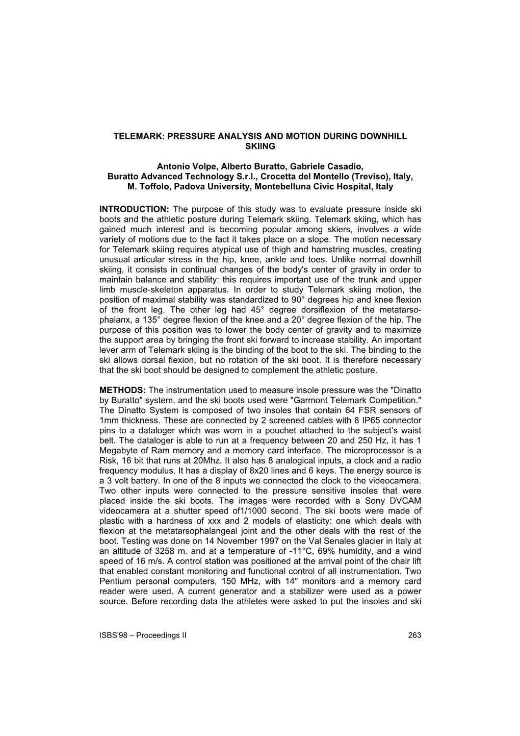 Telemark: Pressure Analysis and Motion During Downhill Skiing