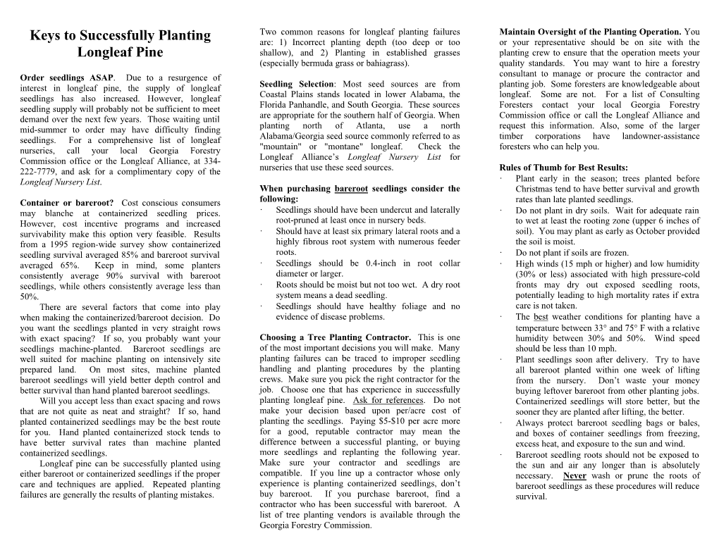 Keys to Successfully Planting Longleaf Pine