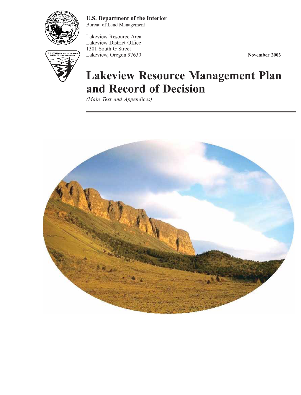 Lakeview Resource Management Plan and Record of Decision