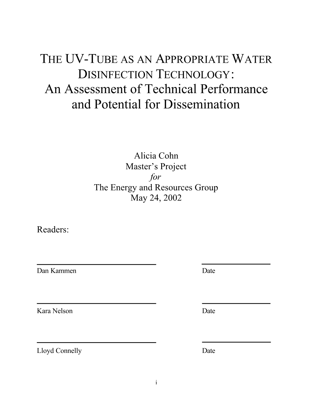 The UV Tube As an Appropriate Water Disinfection Technology