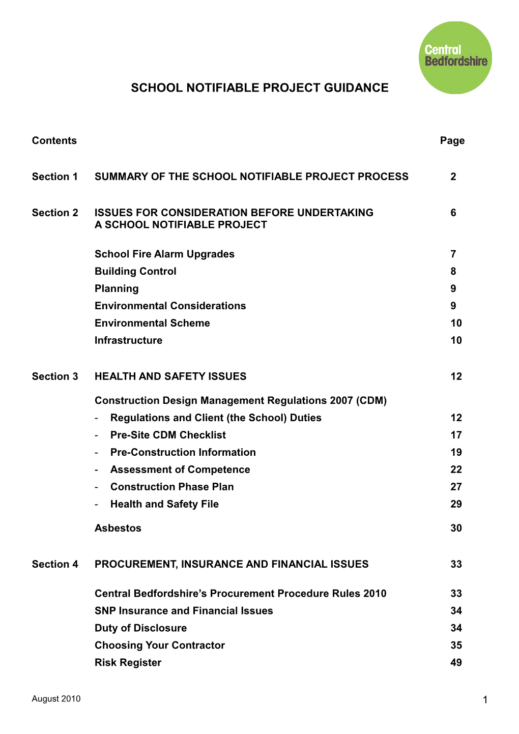 School Notifiable Project Guidance