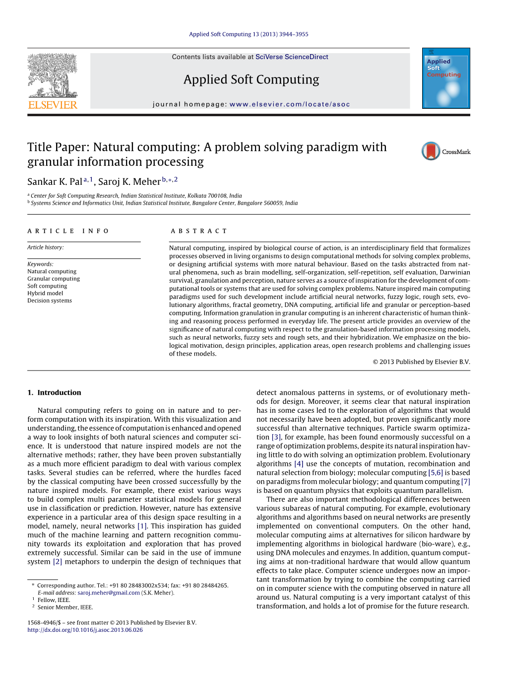 Natural Computing: a Problem Solving Paradigm with Granular Information Processing