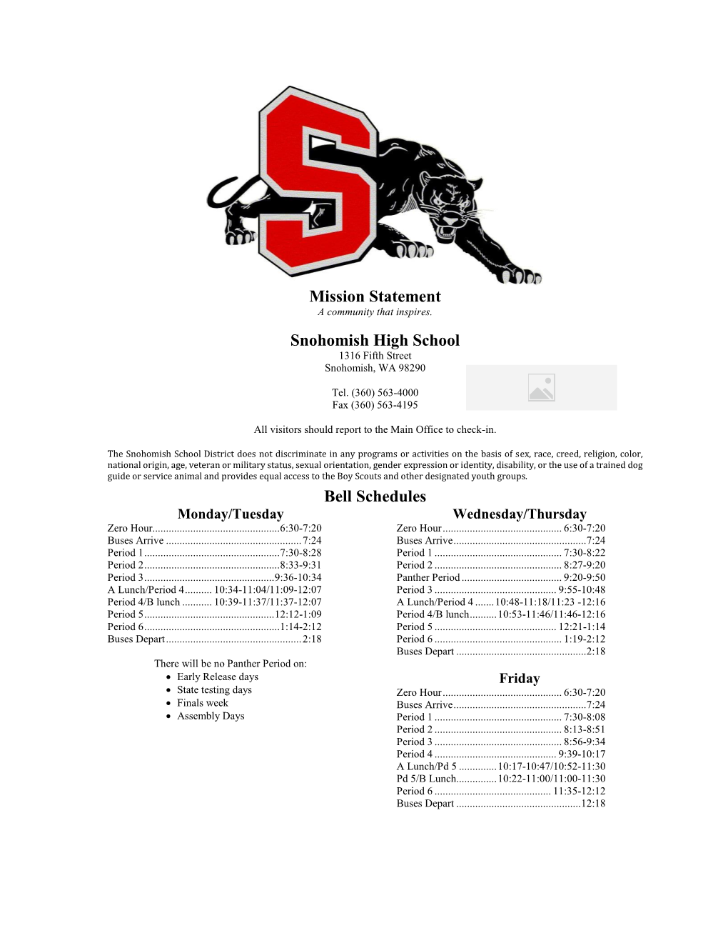 Mission Statement Snohomish High School Bell Schedules