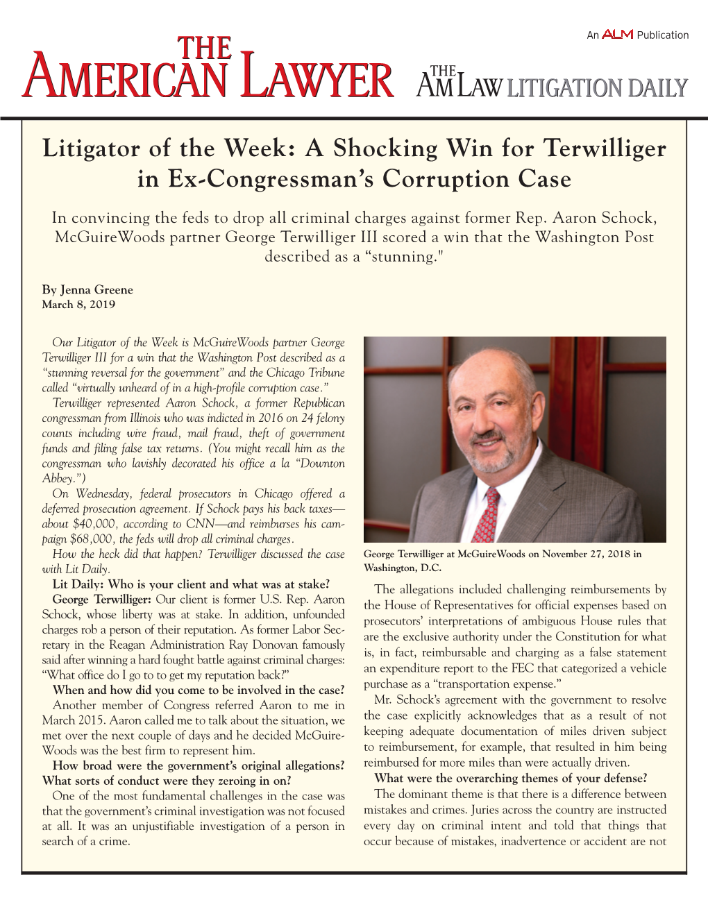 Litigator of the Week: a Shocking Win for Terwilliger in Ex-Congressman’S Corruption Case