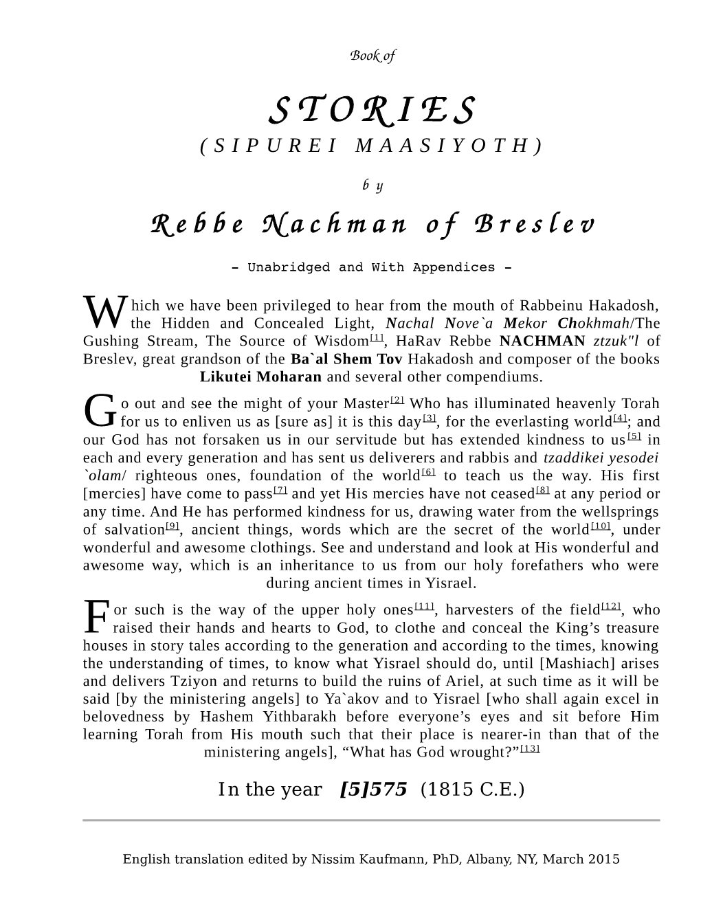 STORIES: Sipurei Maasiyoth by Rebbe Nachman of Breslev