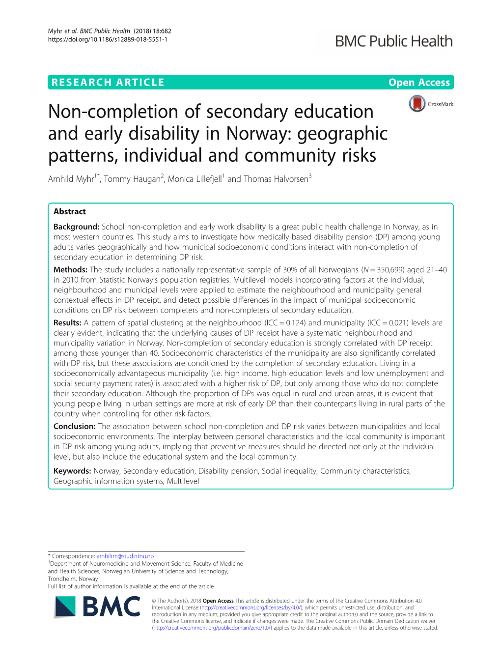 Non-Completion of Secondary Education and Early Disability in Norway