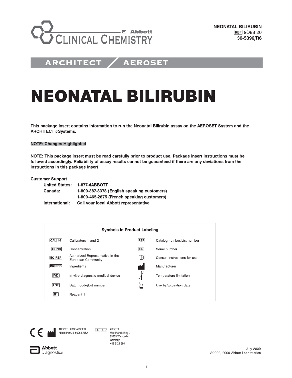 Neonatal Bilirubin 9D88-20 30-5396/R6