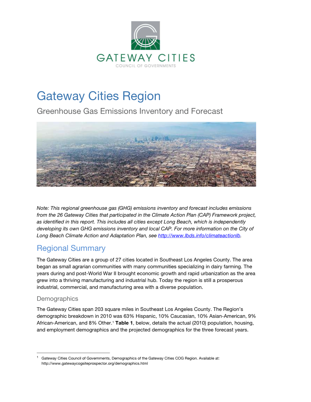 Summary GHG Inventory Report for the Gateway Cities Region
