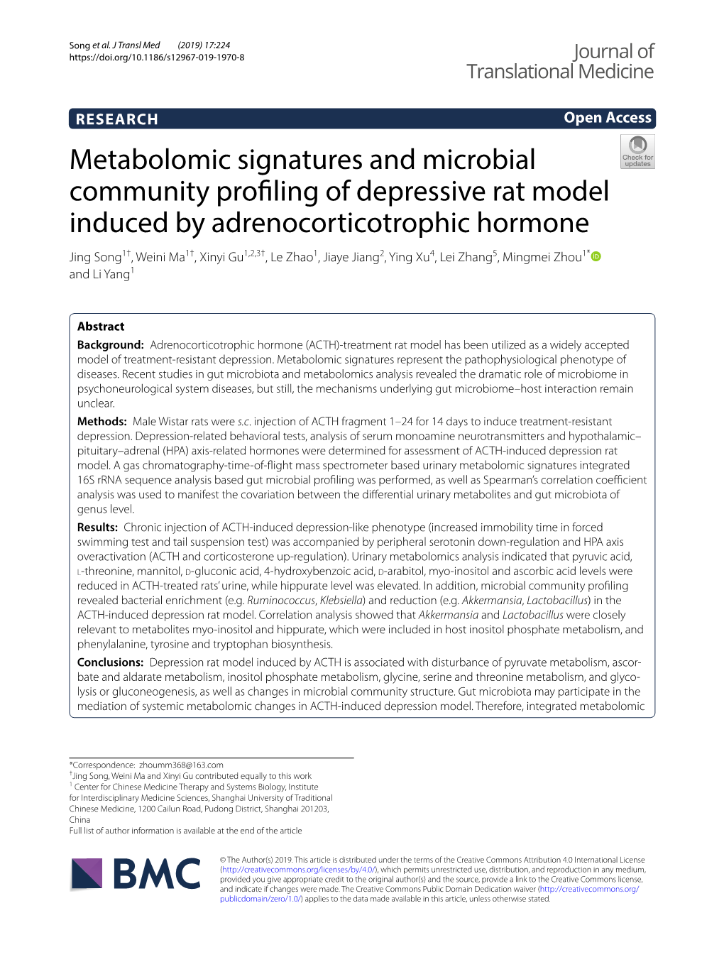 Metabolomic Signatures and Microbial Community Profiling of Depressive