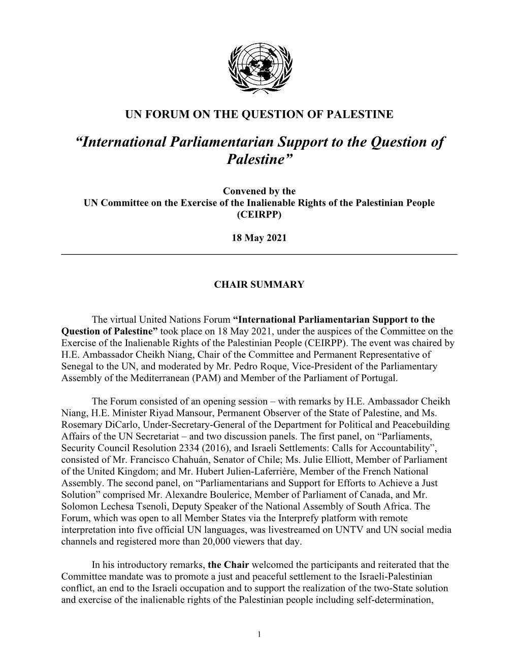 “International Parliamentarian Support to the Question of Palestine”