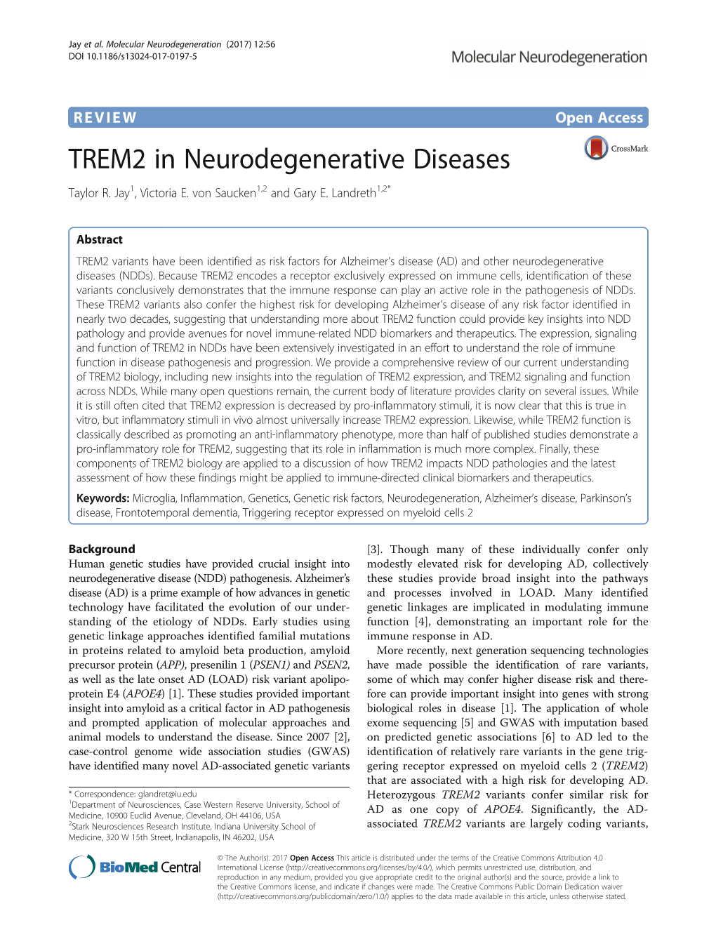 TREM2 in Neurodegenerative Diseases Taylor R