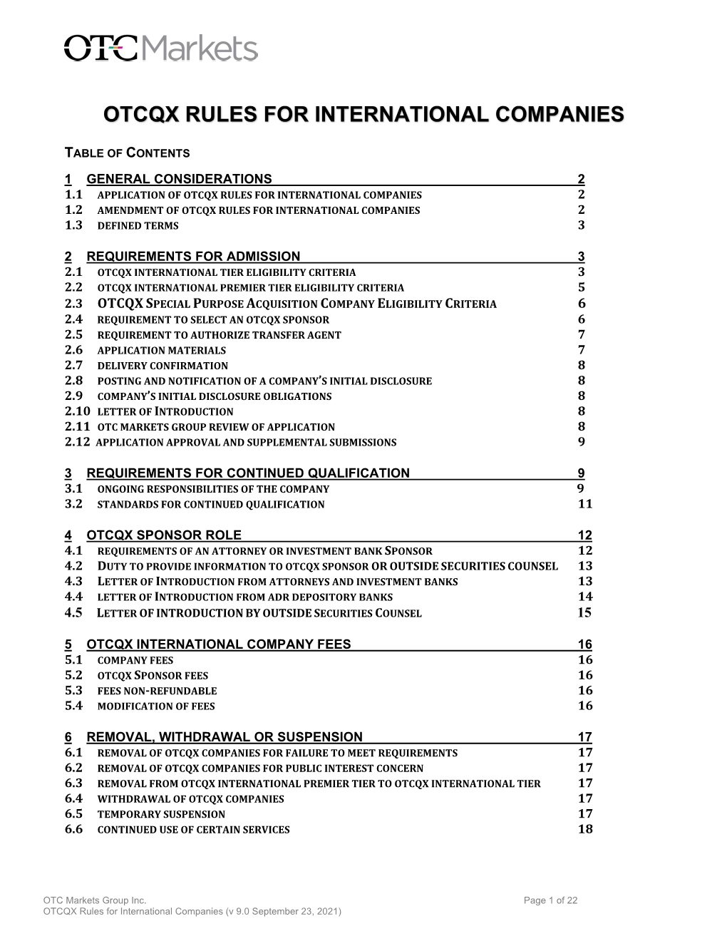 Otcqx Rules for International Companies