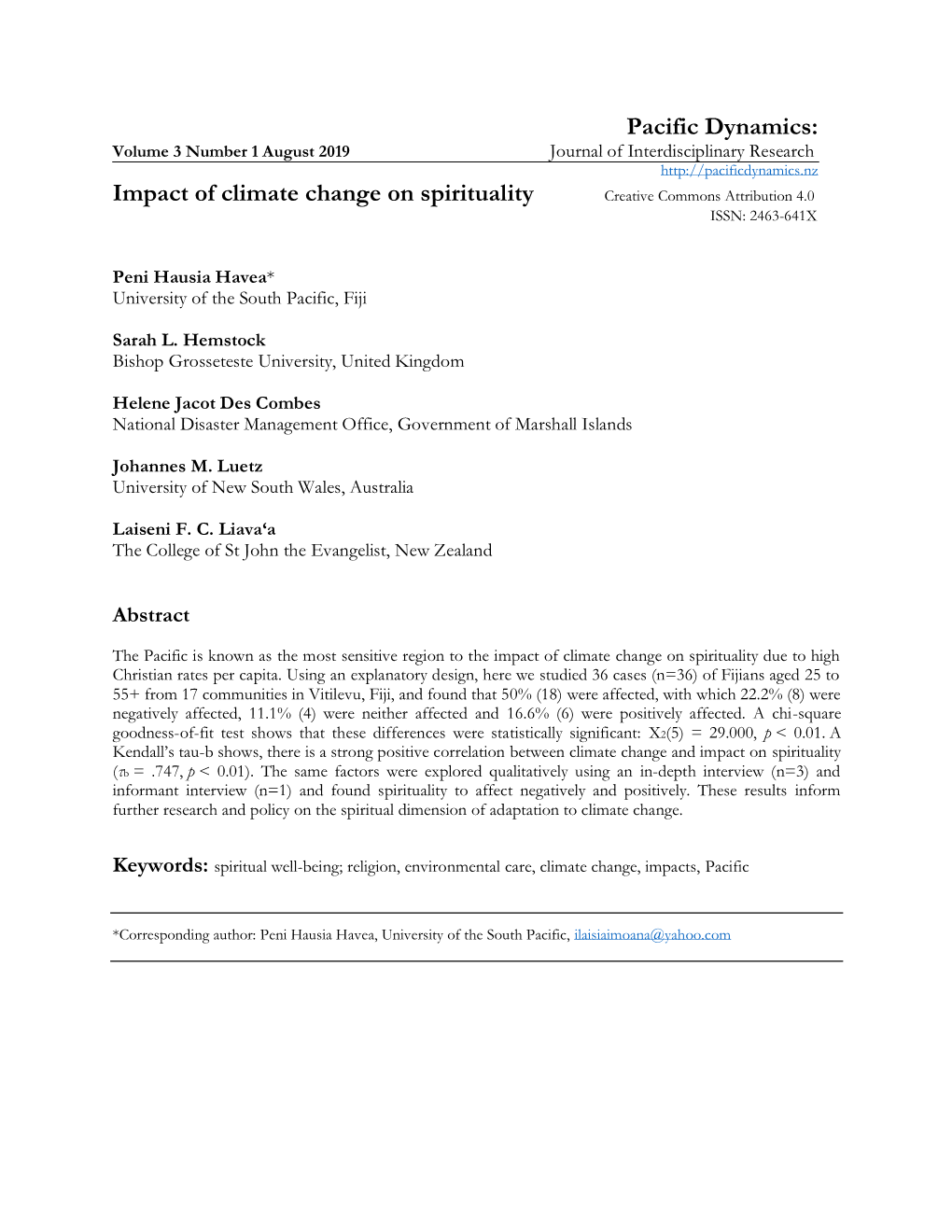 Pacific Dynamics: Impact of Climate Change on Spirituality