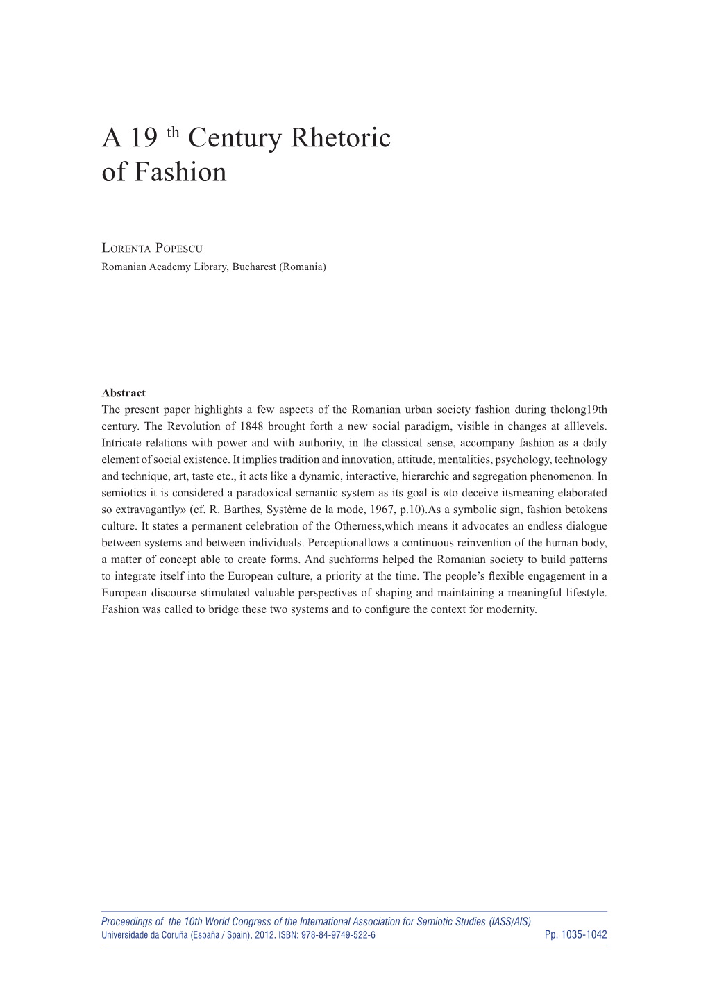 A 19Th Century Rhetoric of Fashion