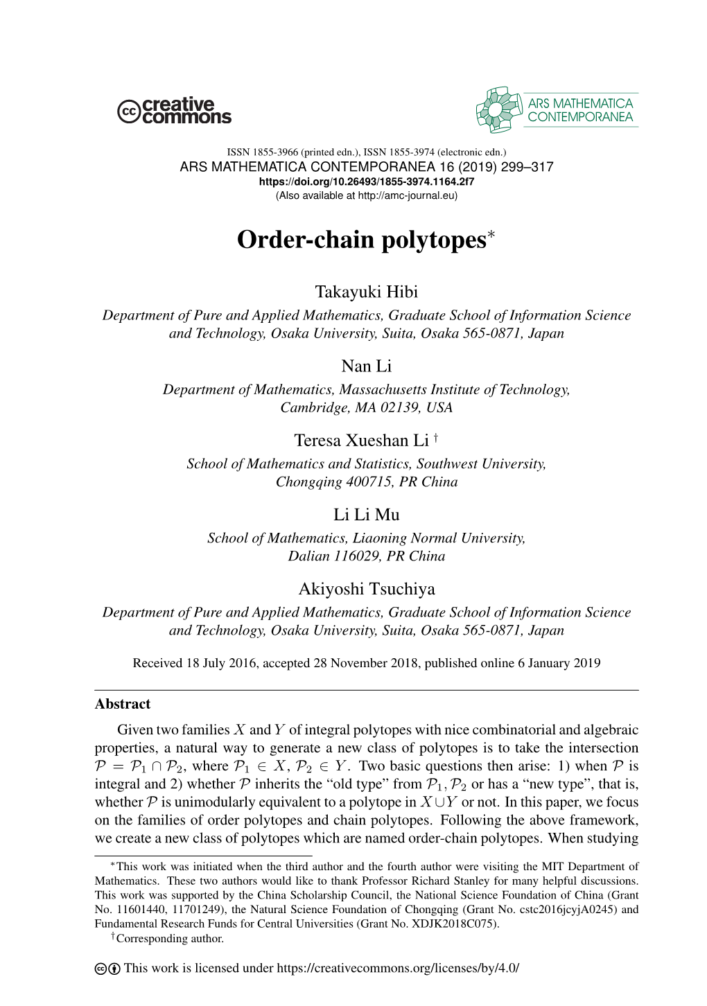 Order-Chain Polytopes∗