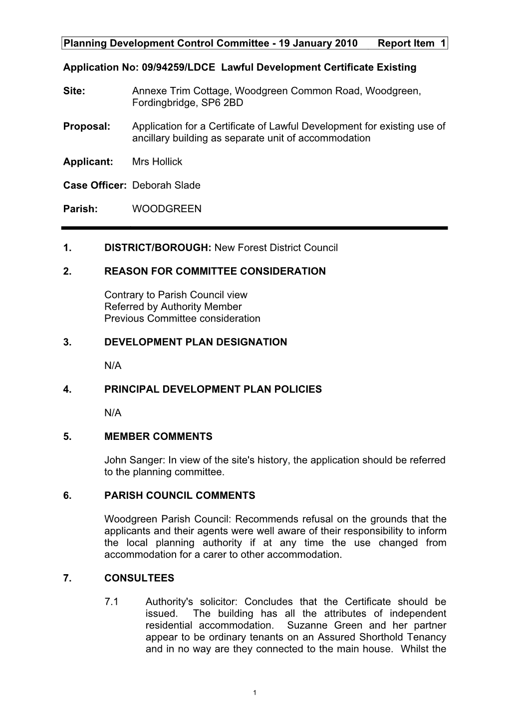 Planning Development Control Committee - 19 January 2010 Report Item 1