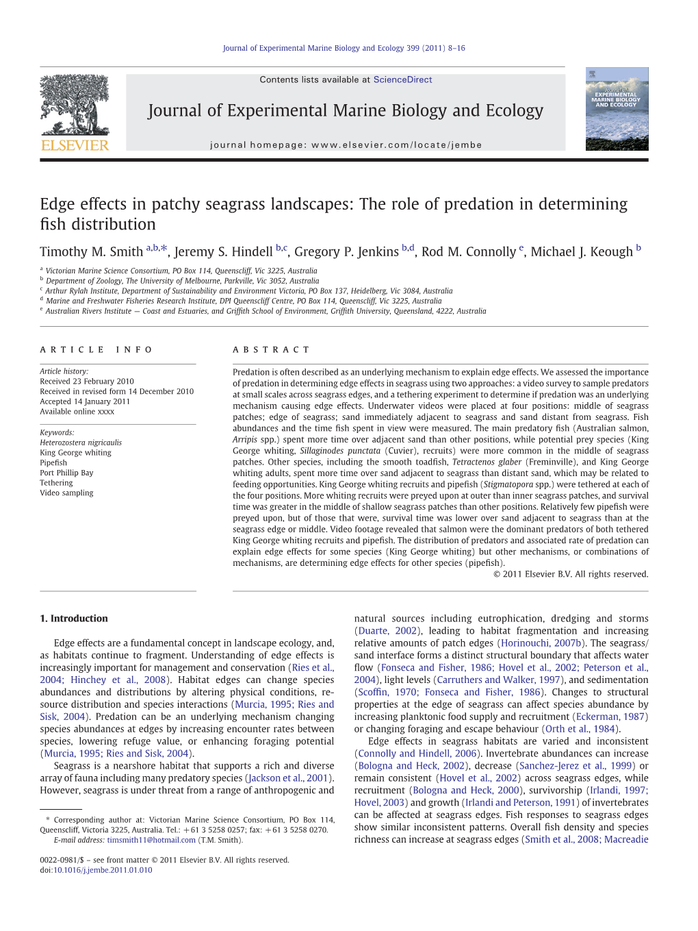 Edge Effects in Patchy Seagrass Landscapes: the Role of Predation in Determining ﬁsh Distribution